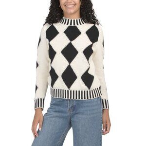 NANCY YANG Black/white Mock Neck Pullover Sweater